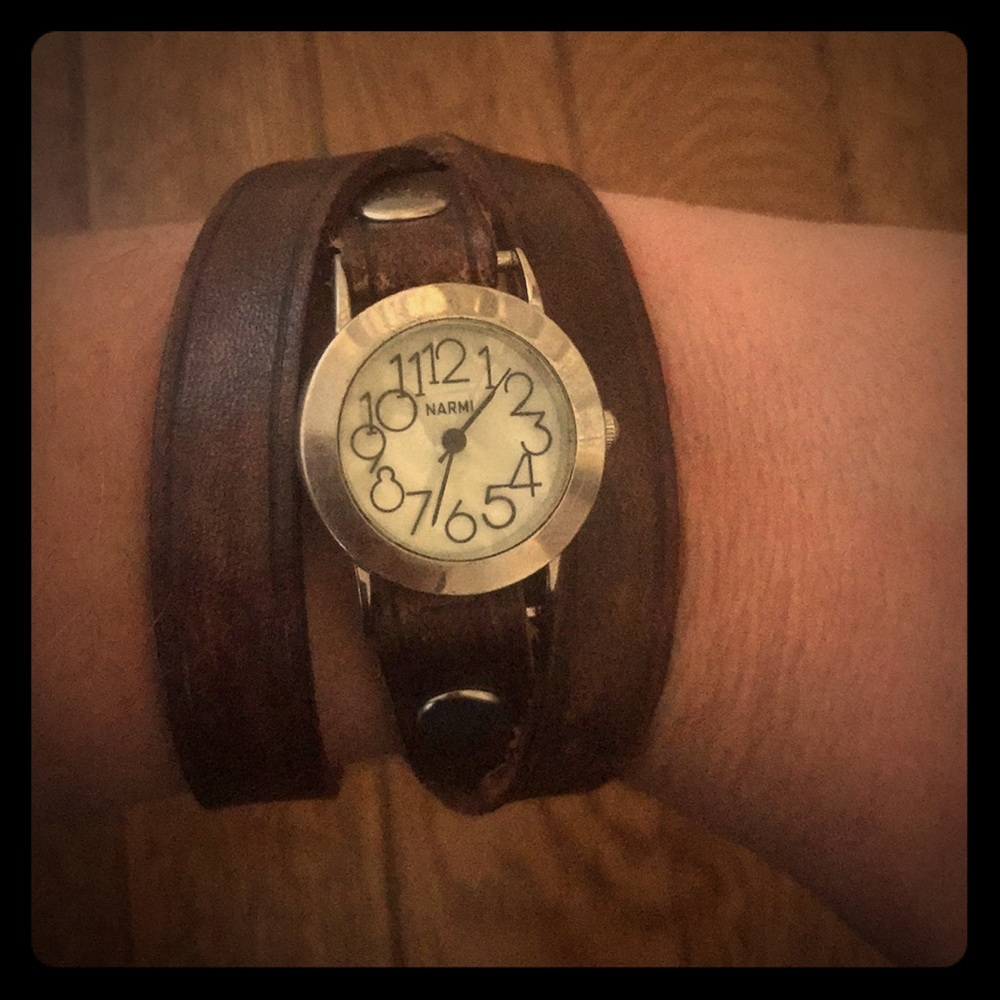 Brown leather wrap watch